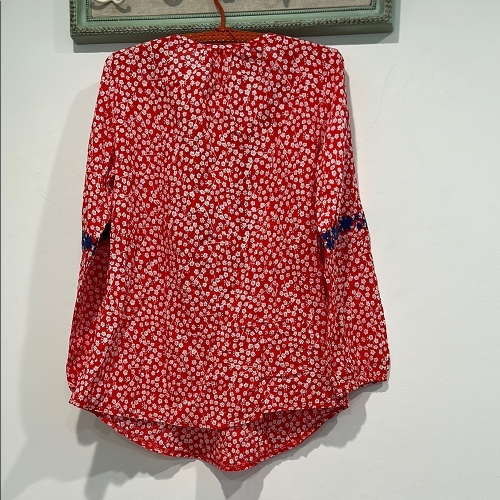 Solitaire Red / White Long Sleeve Tunic with blue embroidered bohemian top small - Picture 7 of 7